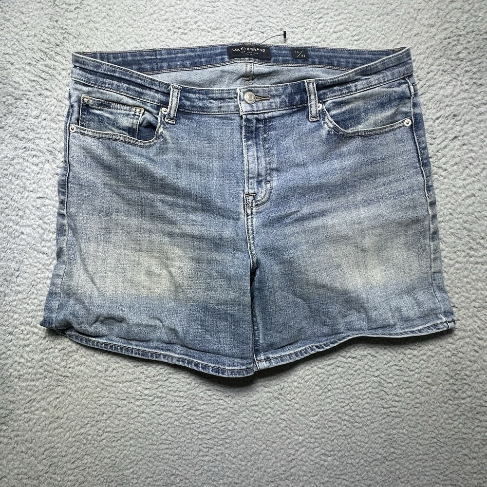 Lucky Brand Ava Mid Rise Cut Off Denim Shorts Size 14/32 Light Wash Distressed